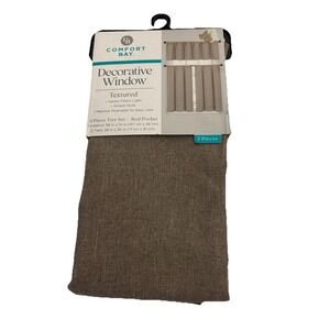 Comfort Bay Textured 3 Piece Tier & Valance Set Taupe Easy Care 100% Polyester